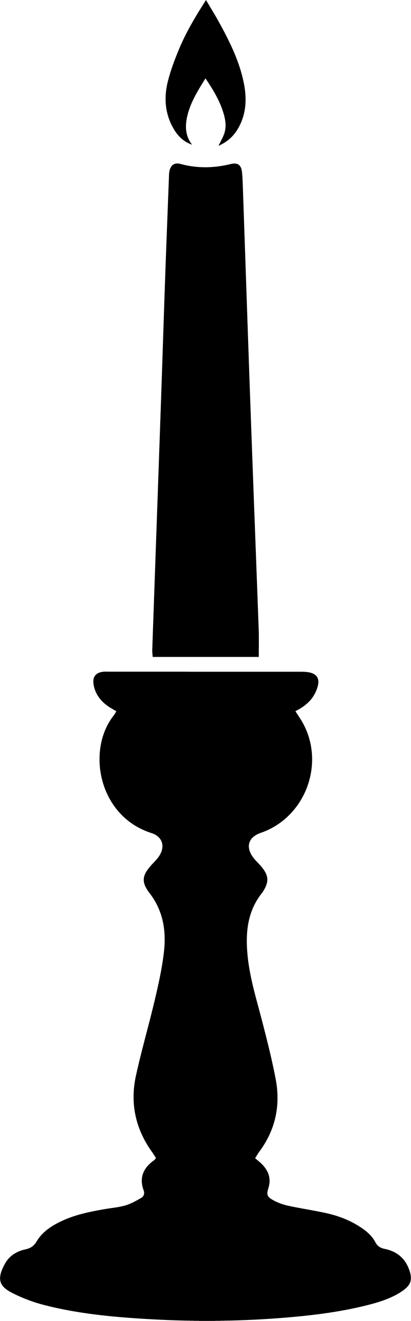 Black silhouette of a tall candle in a classic candlestick holder with a small flame
