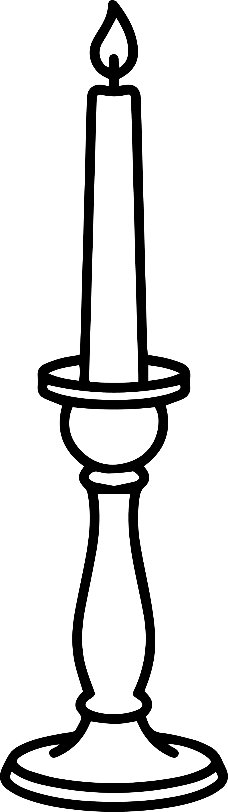 Black line art of a tall taper candle in an ornate candlestick holder
