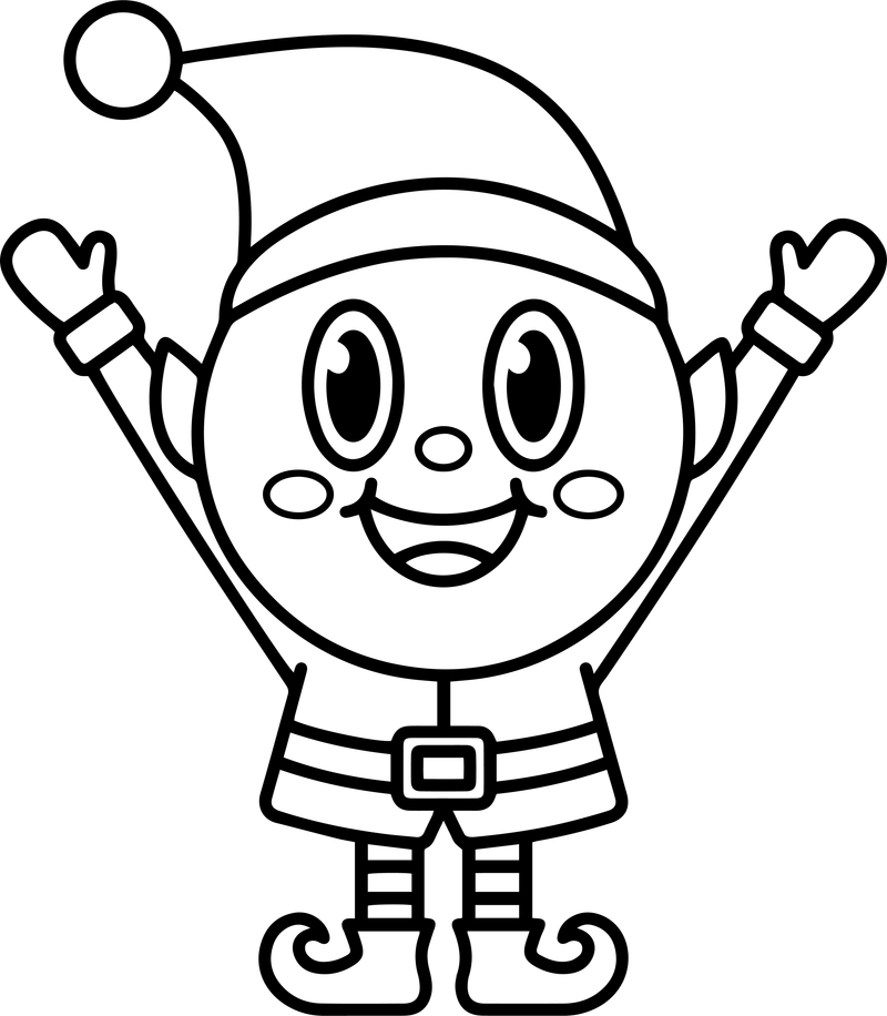 Line art of an elf cheering with both arms raised