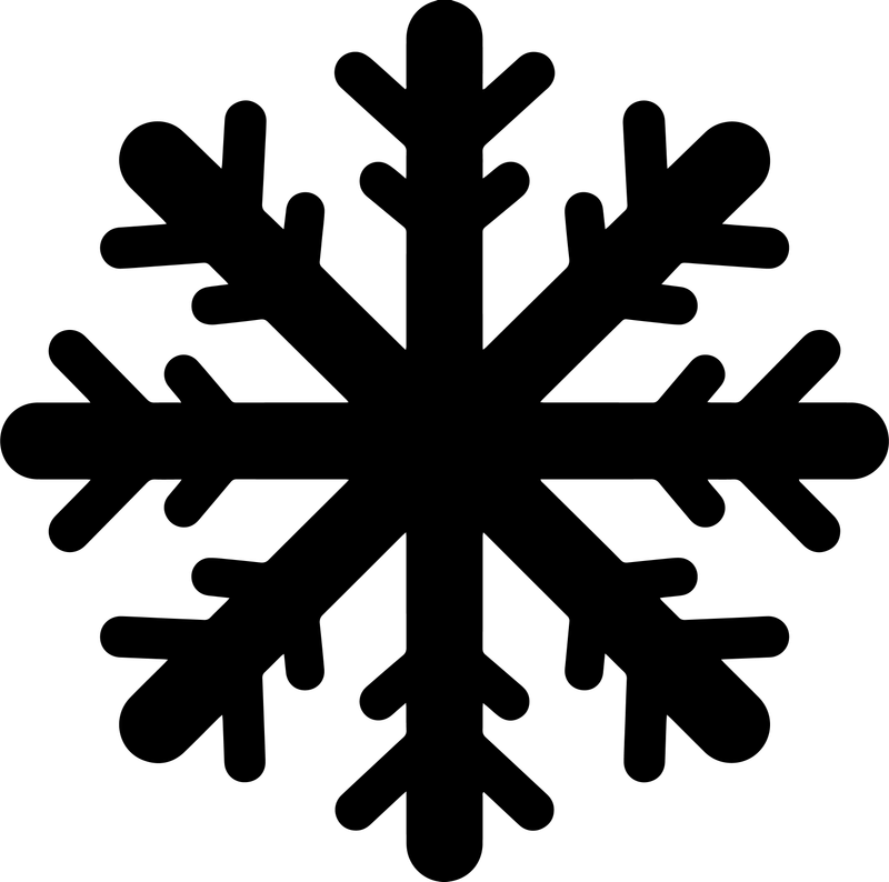 Black silhouette of a chunky snowflake with round-tipped branches