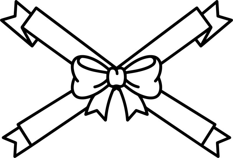 Line art of two crossed ribbons with a bow in the center