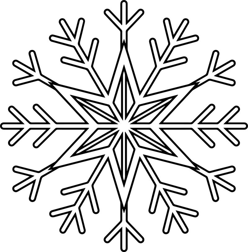 Line art of a delicate snowflake with thin open arms and a star-shaped center