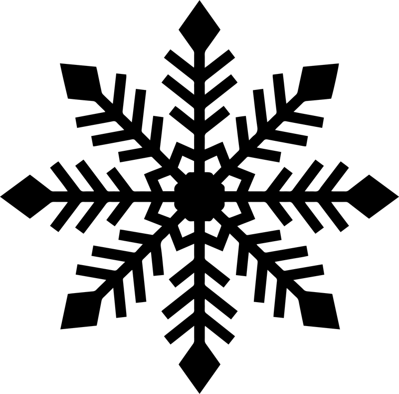 Black silhouette of a snowflake with diamond tips and fine barbed branches