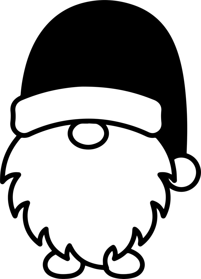 Line art of a gnome with a solid black hat and a long white beard