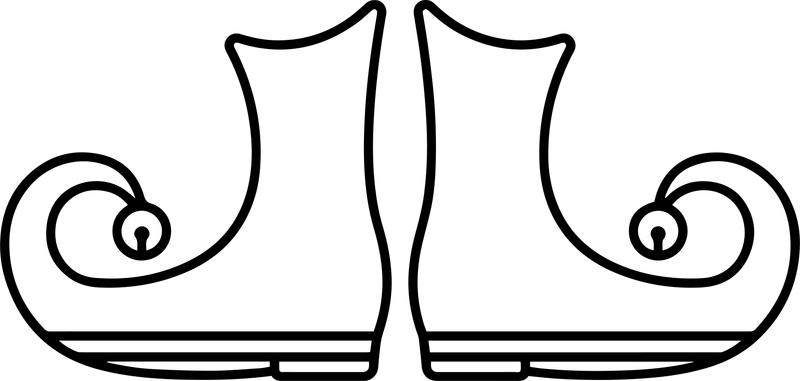 Line art of a pair of curl-toed elf boots with bells