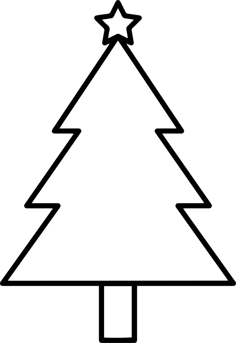 Line art of a plain stepped triangle Christmas tree with a star