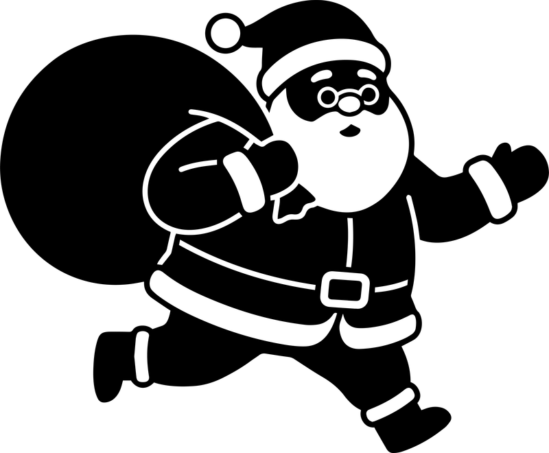 Black silhouette of Santa running with a huge sack over his shoulder
