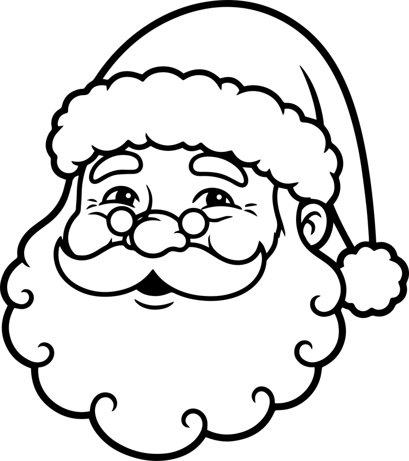 Line art of a Santa face wearing small round glasses