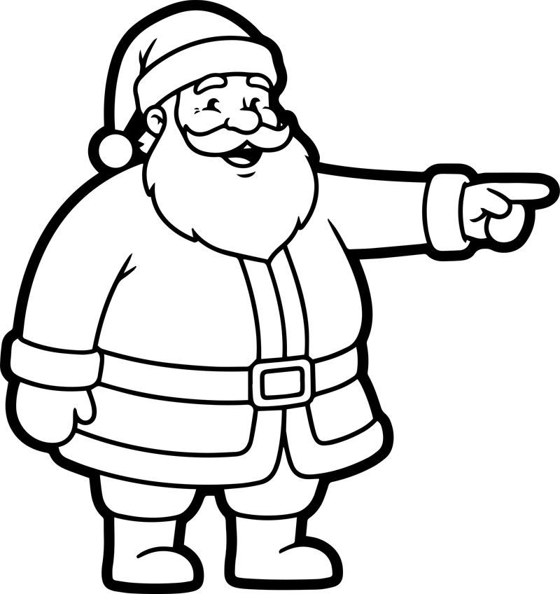Line art of Santa Claus pointing forward with one outstretched arm