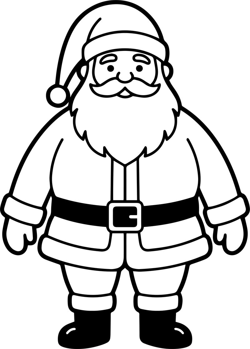 Line art of a full-body Santa standing with arms at his sides
