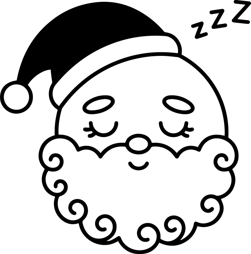 Line art of a sleeping Santa face with Z letters beside a black hat