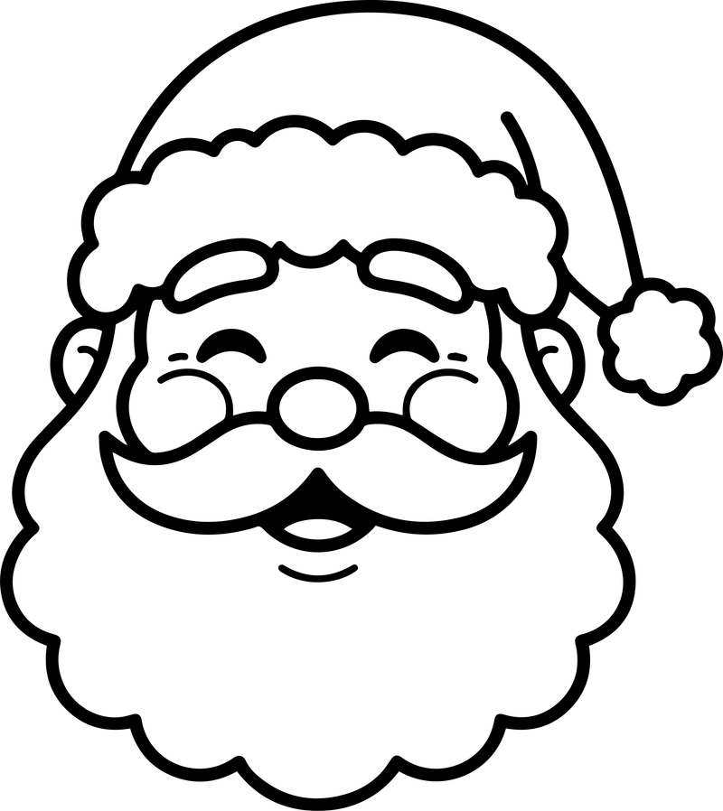 Line art of a smiling Santa face with closed curved eyes