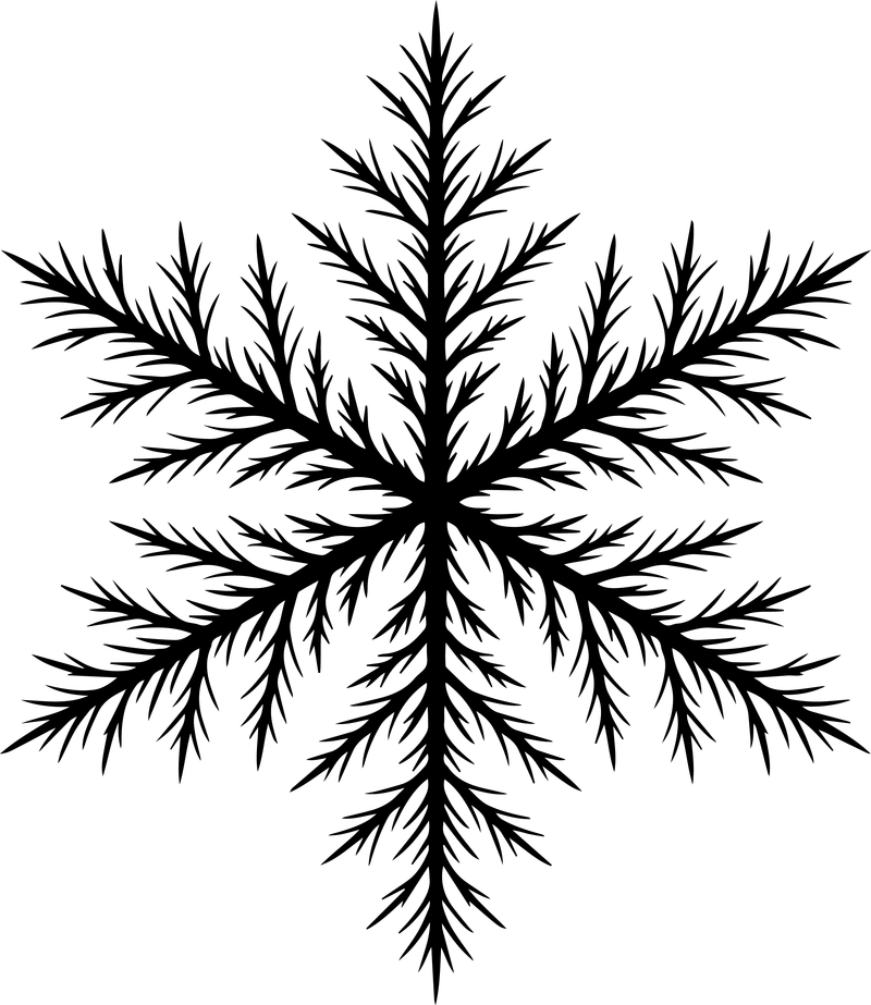 Black silhouette of a spiky snowflake with thin needle-like branches