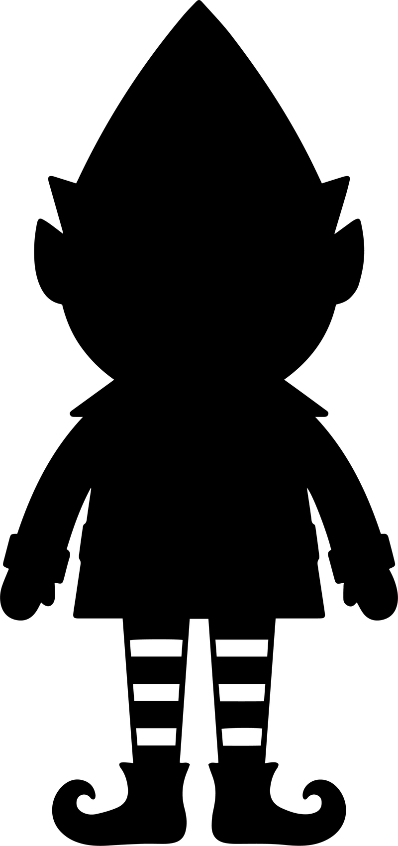 Black silhouette of a standing elf with striped socks and curled boots