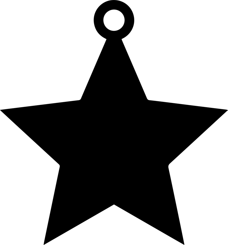 Solid black star shape with a round hanging loop at the top, like a Christmas ornament