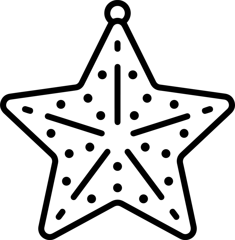 Line art of a five-point star ornament decorated with dots and lines