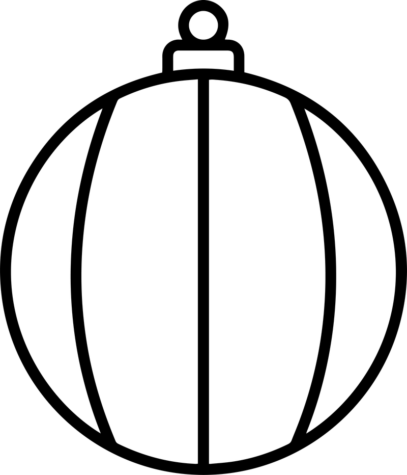 Line art of a round ornament divided into panels by curved stripes