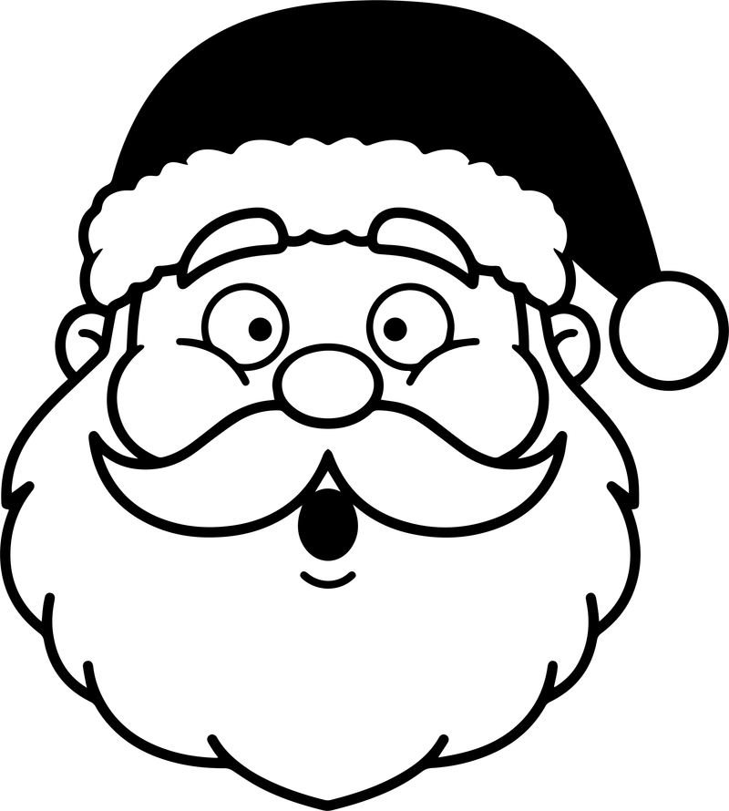 Line art of a surprised Santa face with a round open mouth