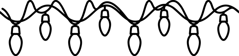 Line art of a wavy string of teardrop Christmas lights