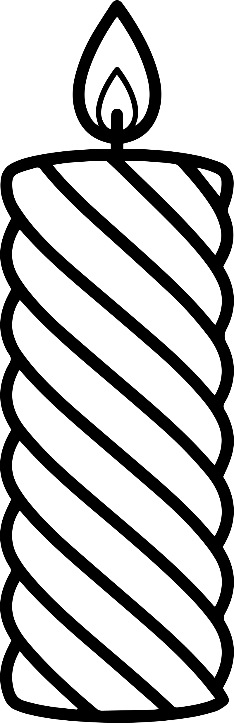 Line art of a tall candle with a spiral stripe and a teardrop flame